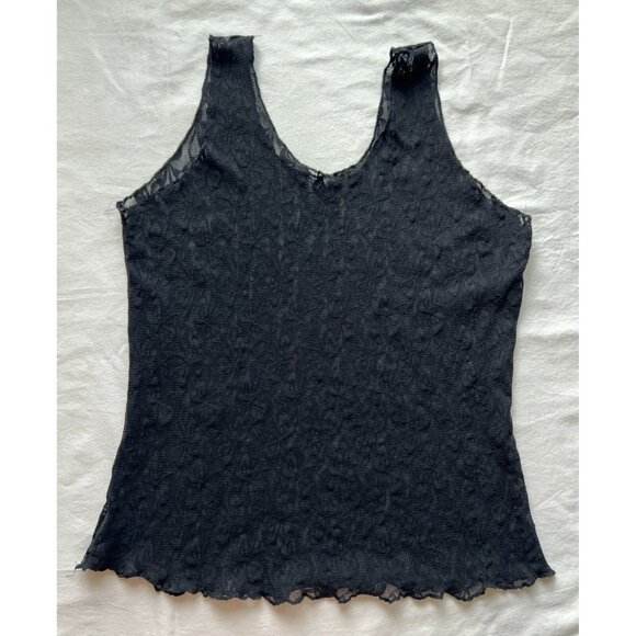 Sheer Stretch Lace Bow Pattern Mesh Tank Top Shirt One Size Medium Lingerie - Picture 4 of 8